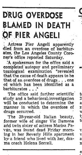 newspaper report of Pier Angeli death