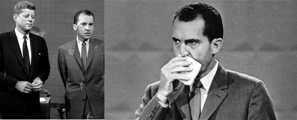 Richard Nixon and JFK in the 1960 presidential debate on television