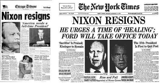 newspaper reports of Nixon resigning