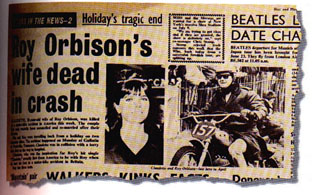 newspaper report of Roy Orbison's wife's death