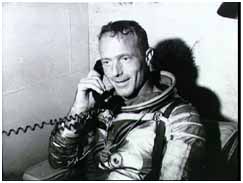 Scott Carpenter on phone with President Lyndon Johnson