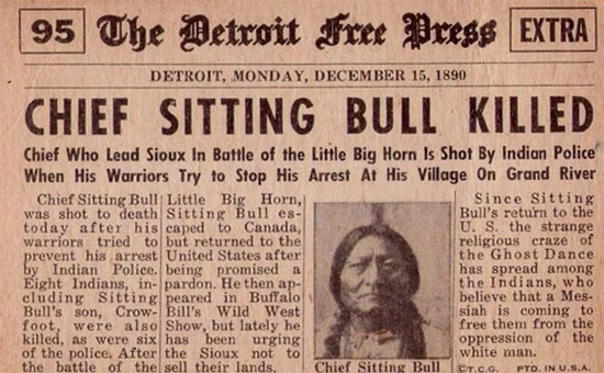 newspaper report of Sitting Bull' death