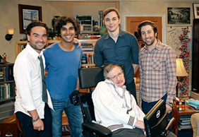 Stephen Hawking with the cast of The Big Bang Theory