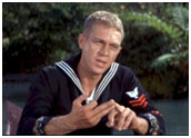 Steve McQueen in sailor outfit for a movie