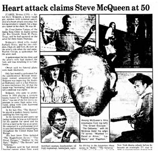 newspaper report of Steve McQueen's Death