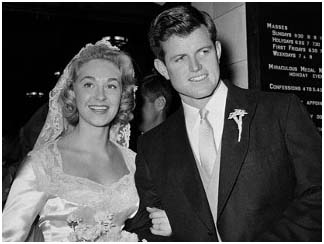 Ted Kennedy with wife, Virginia Joan Bennett in 1957