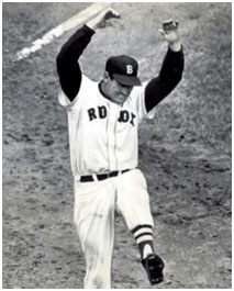 Ted Williams kicking dirt during a game