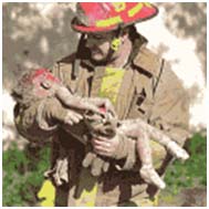 Fireman carrying a baby