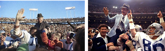 Tom Landry celebrating his super bowl victories