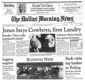 newspaper report of Tom Landry's death