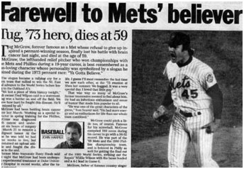 newspaper report of Tug McGraw's death