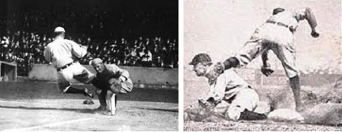 Ty Cobb spiking the opposition on the base paths
