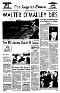 newspaper report of Walter O'Malley's Death