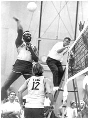 Wilt Chamberlain playing volleyball