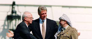 Yitzhak Rabin with Bill Clinton and Yasser Arafat