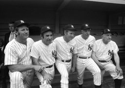 Yogi Berra with Yankee hall of famers