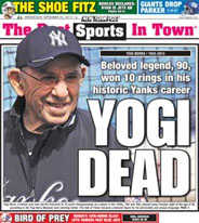 Newspaper report of Yogi Berra's death